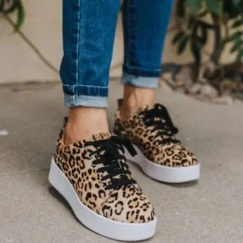 Halogen Leopard Haircalf Platform Sneakers Size 7